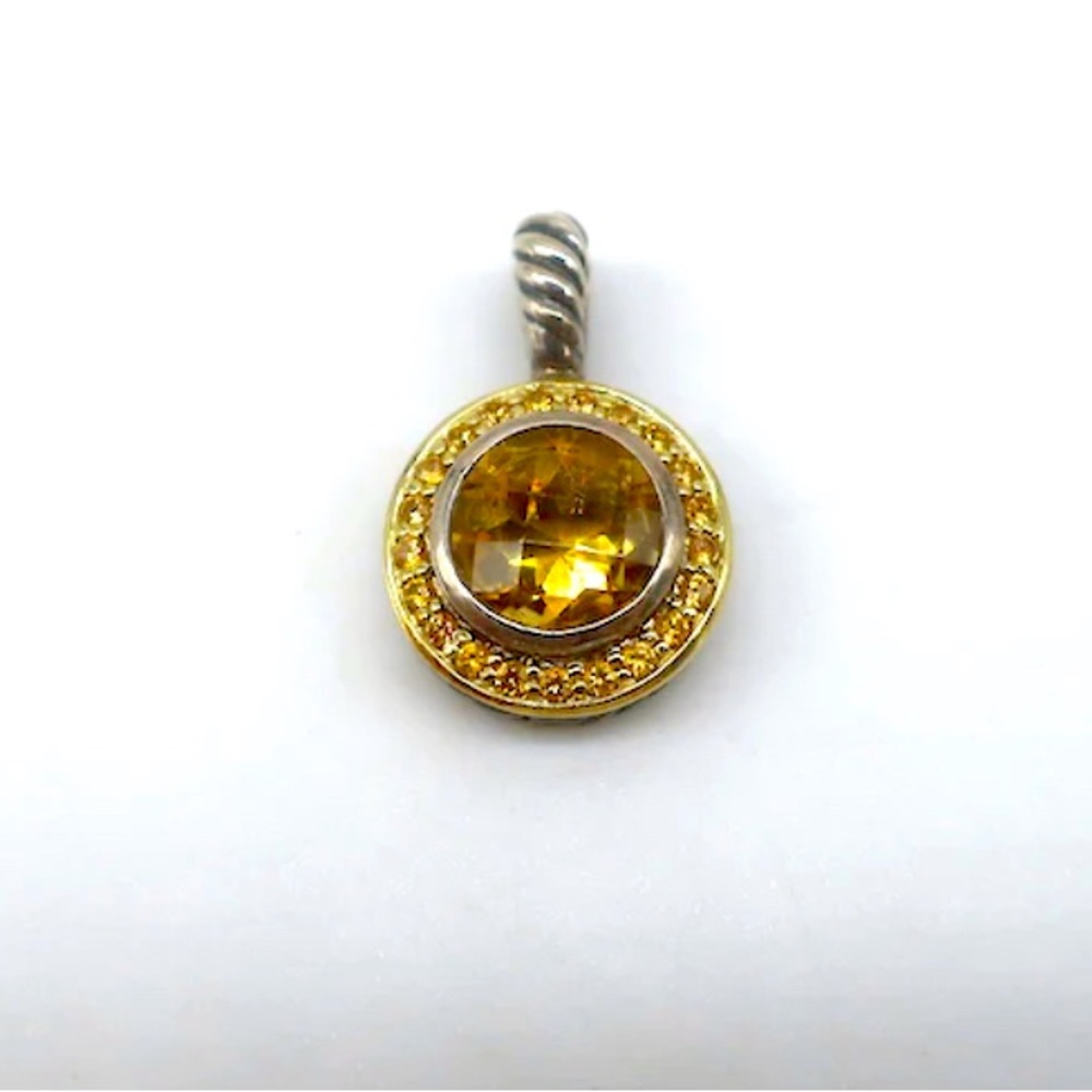 David Yurman Citrine Yellow Sapphire SS and 18k Yellow Gold Round Circle Pendant